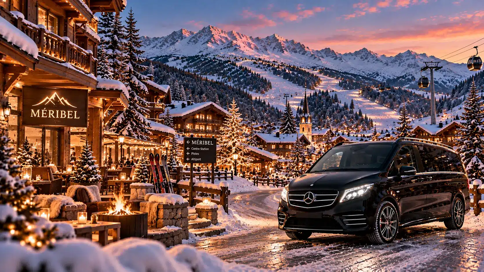 Lyon to Méribel transfer — private Mercedes van in Méribel