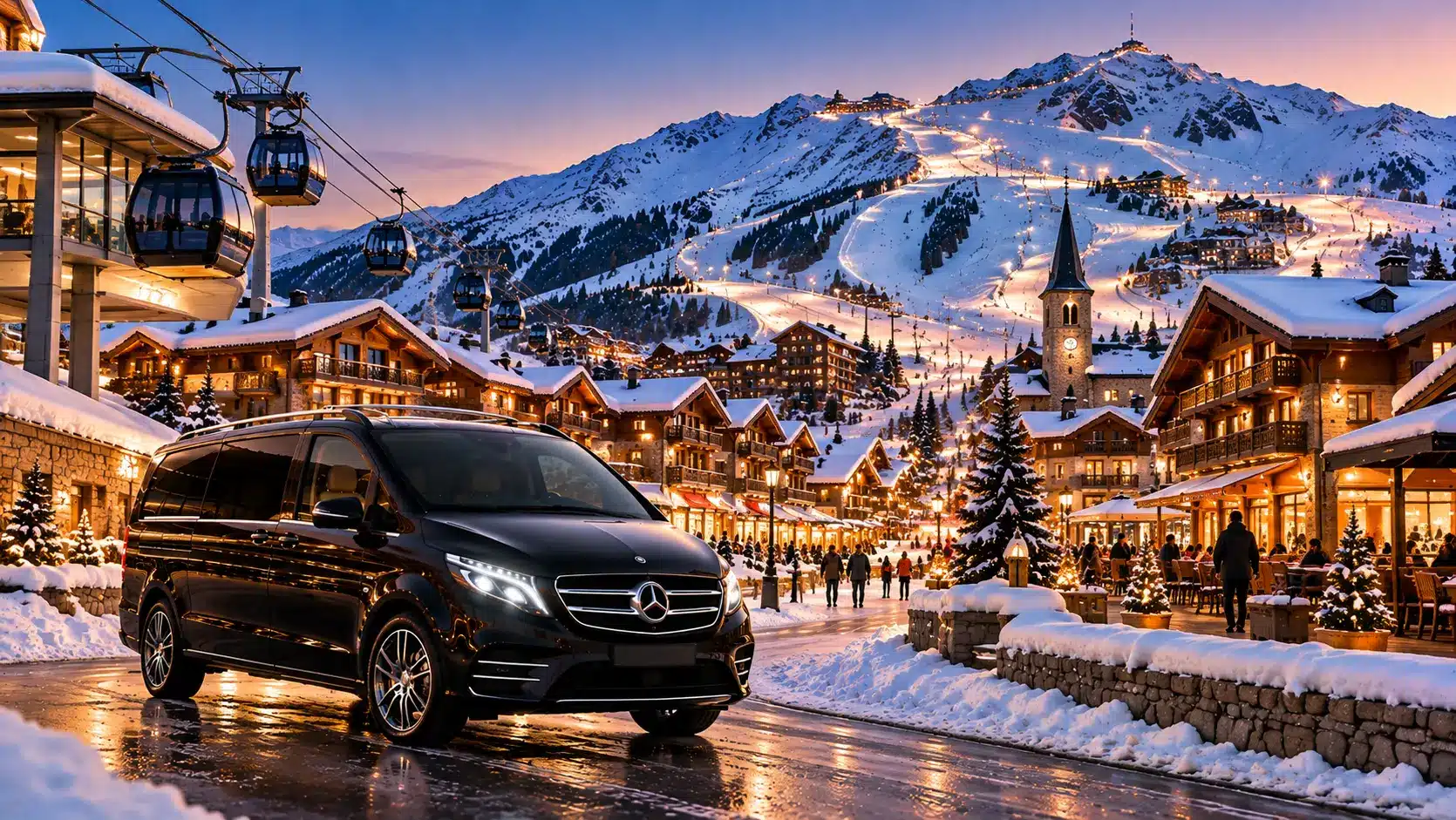 Chambéry to Alpe d'Huez transfer — private Mercedes van in Alpe d'Huez