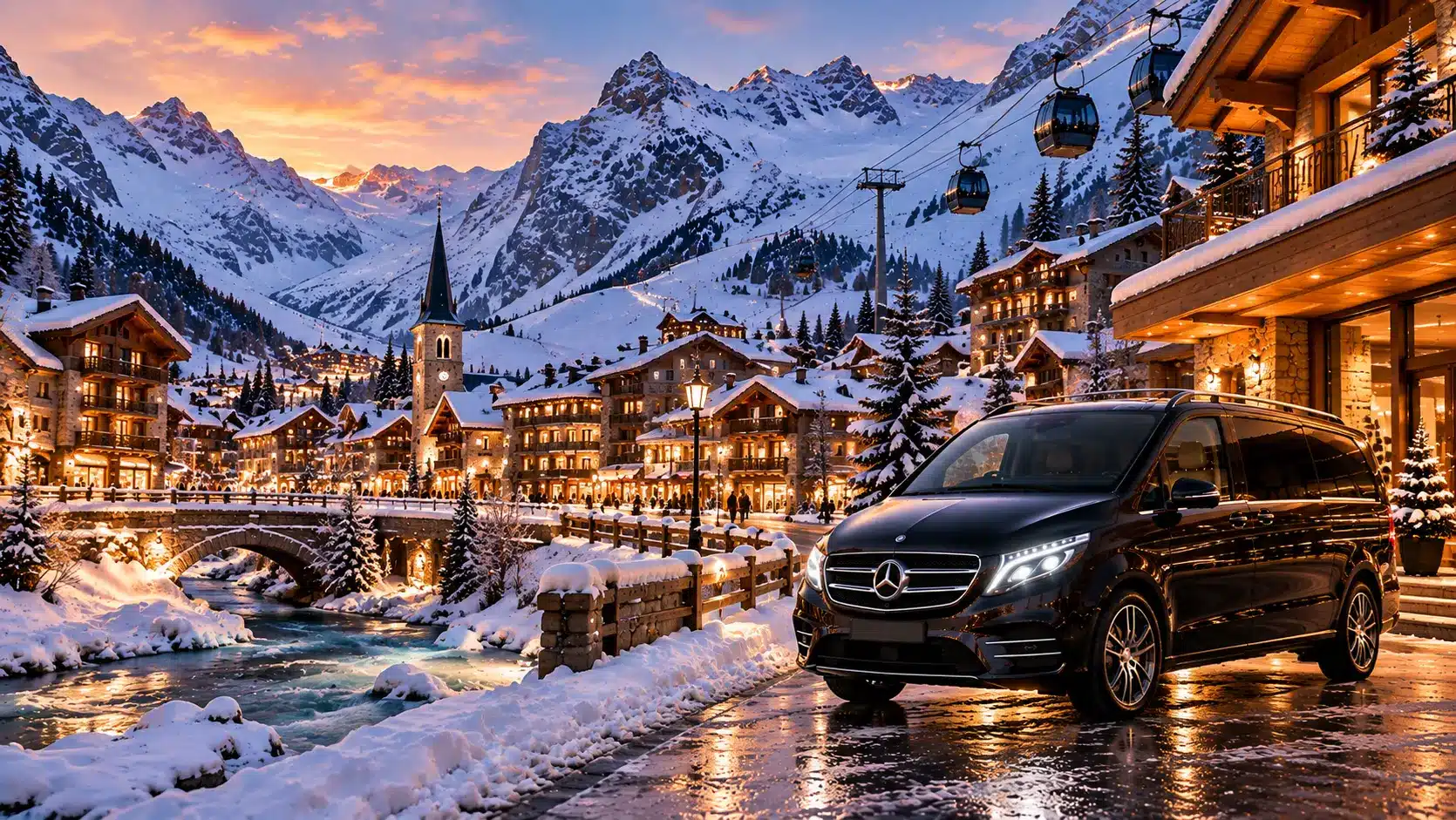 Chambéry to Val d'Isère transfer — private Mercedes van in Val d'Isère