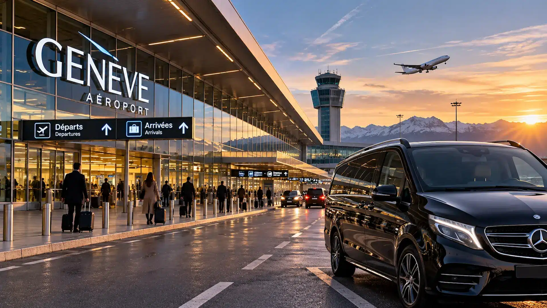 Geneva airport ski transfers — private Mercedes van to the French Alps
