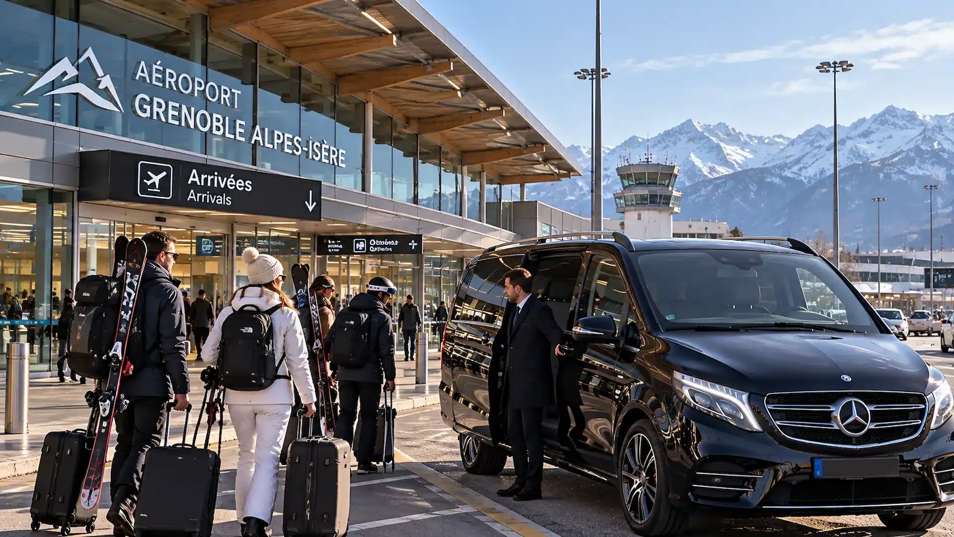 Grenoble airport ski transfers — private Mercedes van to the French Alps